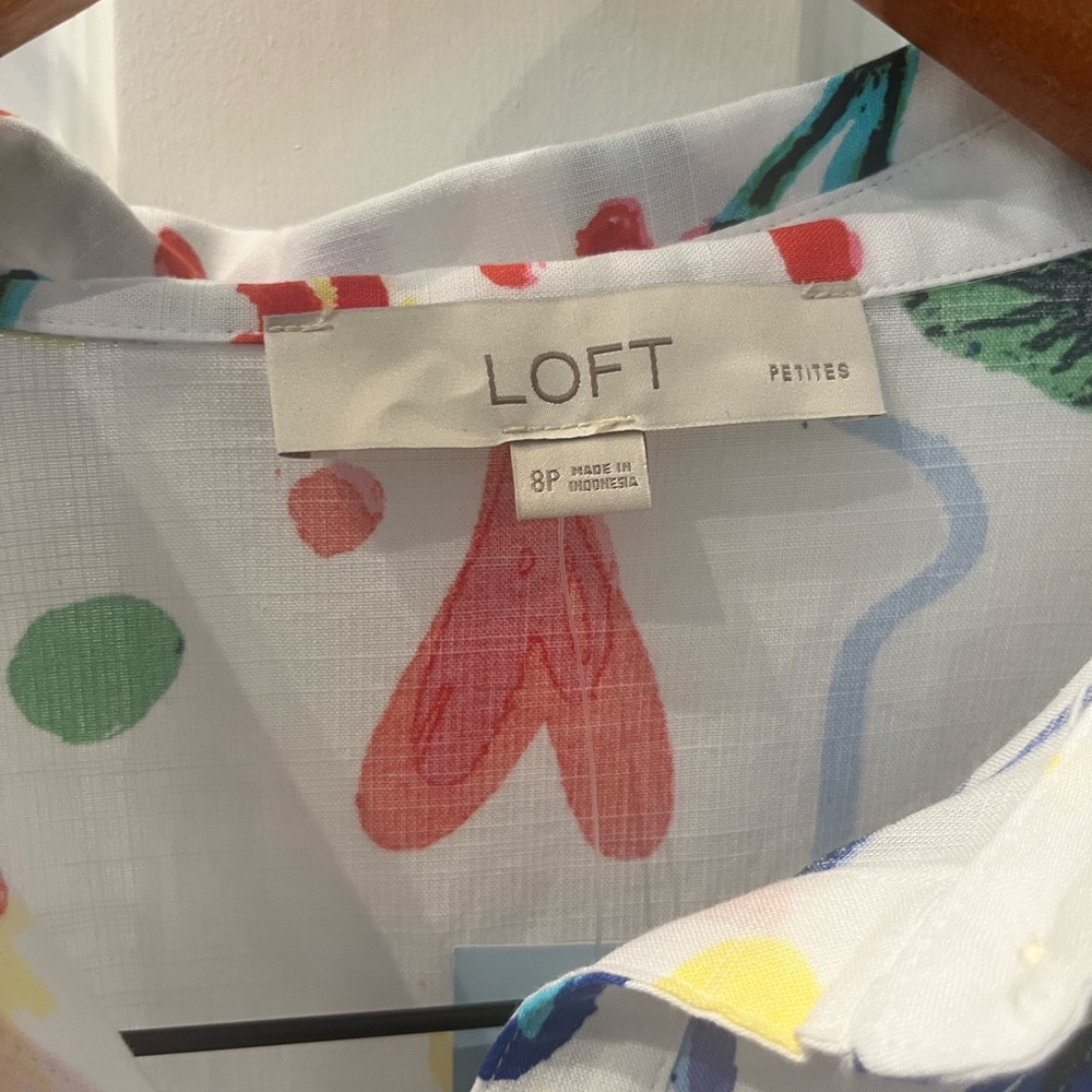 LOFT Red and Blue A-Line Shirt Dress - Picture 8 of 13